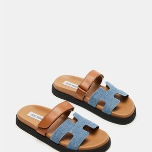 Steve Madden Blue and Brown Slide Sandals with H-Shaped Design